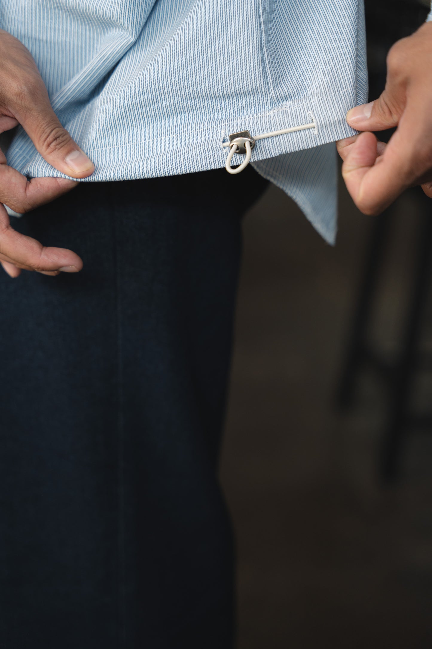 
                  
                    Kiraku Striped Pullover with adjustable chords- Light blue
                  
                