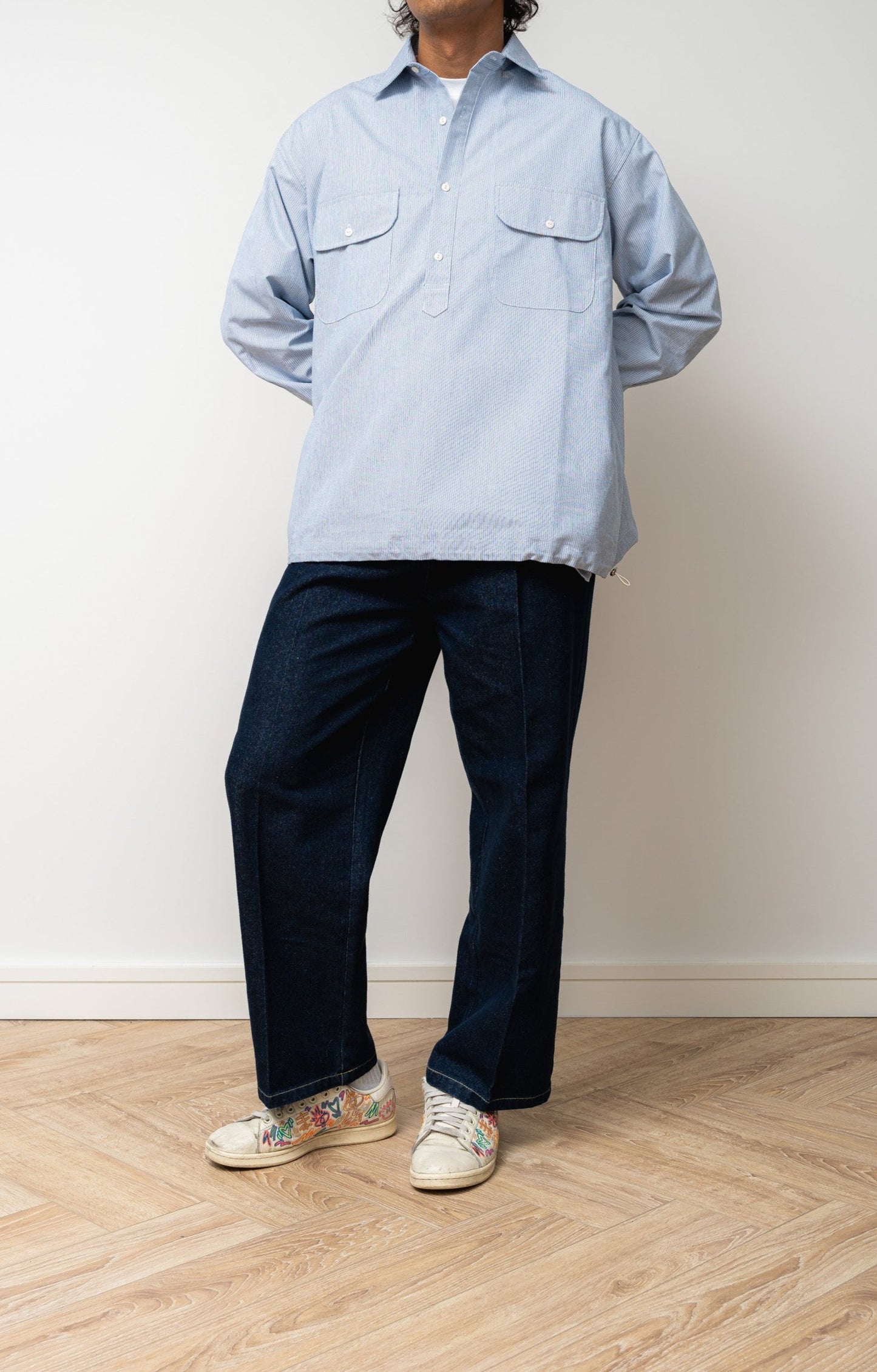 
                  
                    Kiraku Striped Pullover with adjustable chords- Light blue
                  
                