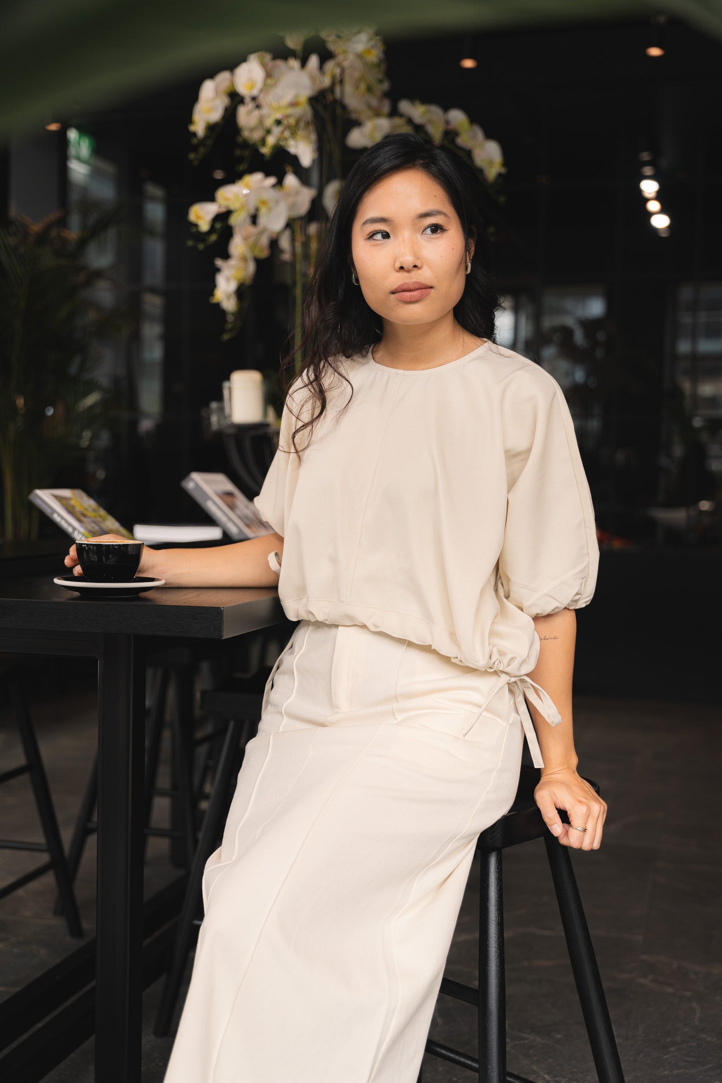 
                  
                    Drawstring Cropped Blouse- Cream
                  
                